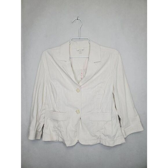 J. Jill Petite 100% Cotton Cream Lightweight Summer Blazer Coastal Neutral - Picture 1 of 9